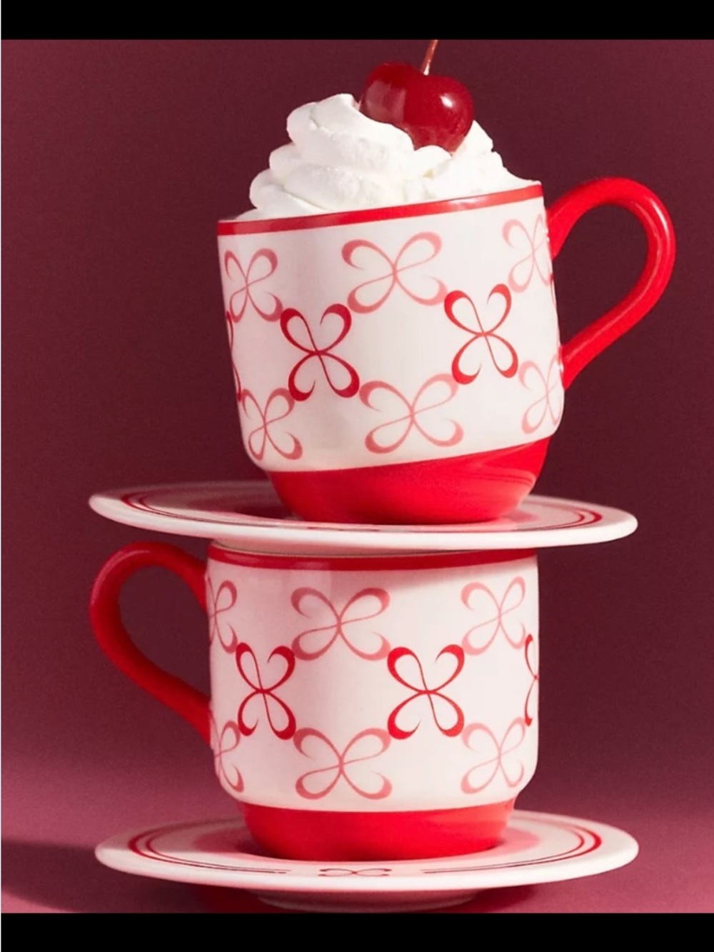 Anthropologie Red & White Espresso cup & Saucer.